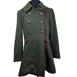 New Look Olive Green Military Style Double Breasted Trench Coat with Red Trim 14